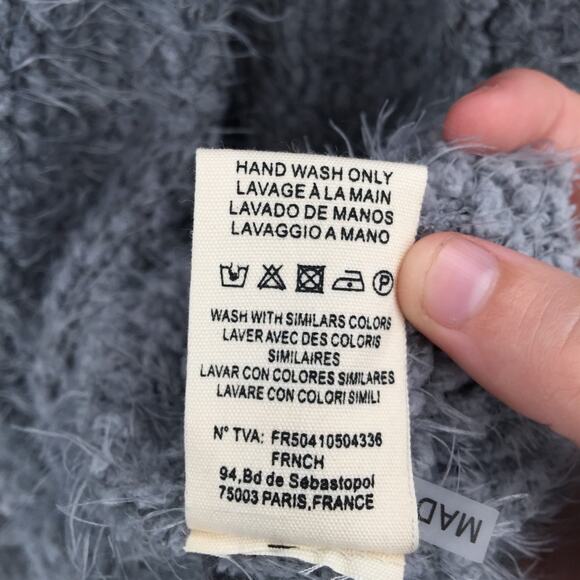 FRNCH Cardigan Sweater Open Front 3/4 Sleeve Two Pockets Solid Grey Small Medium - Picture 7 of 7